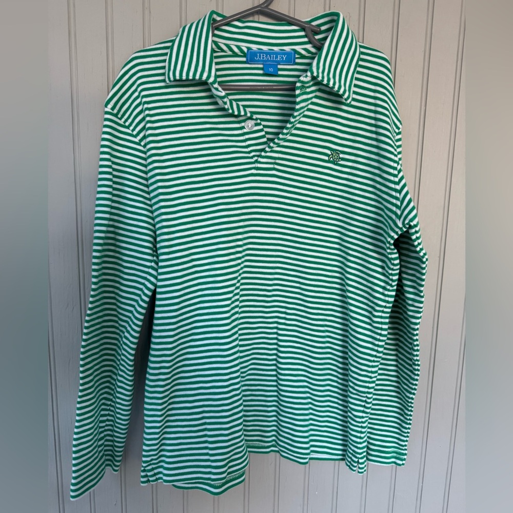 J. Bailey Kids Green Striped Polo Shirt